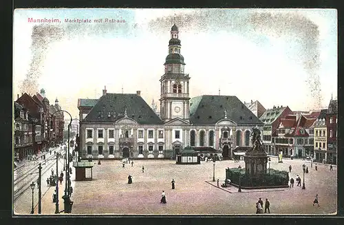 AK Mannheim, Marktplatz mit Rathaus