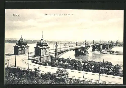 AK Mainz, Strassenbrücke über den Rhein