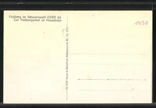 AK Feldberg im Schwarzwald, der Feldberghof im Neuschnee