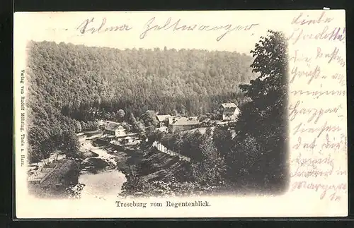 AK Treseburg, Ortsansicht im Tal vom Regentenblick aus