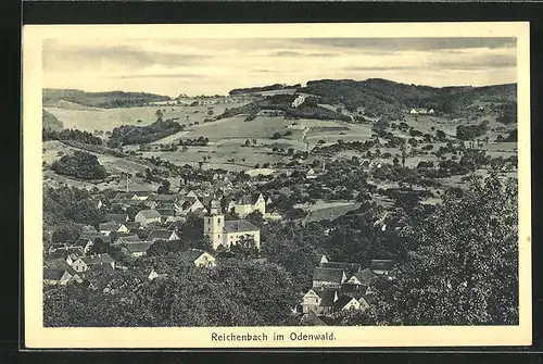 AK Reichenbach im Odenwald, Generalansicht mit der Kirche im Vordergrund