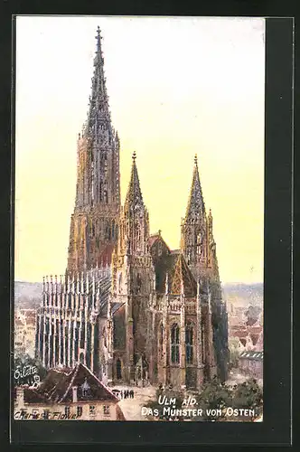 Künstler-AK Ulm a. D., Münsterkirche von Osten gesehen