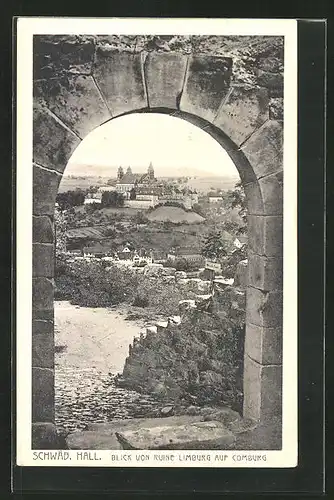 AK Schwäb. Hall, Blick von der Ruine Limburg auf Comburg