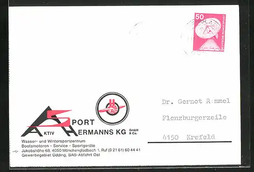 AK Mönchengladbach, Geschäftskarte Aktiv Sport Hermanns KG - Gewerbegebiet Üdding