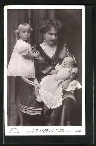 AK H.M. Queen of Spain - Infante Marie Christina & Infant Juan