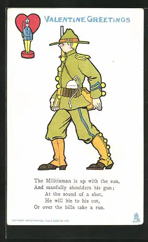 AK Soldat mit Waffe grüsst zum Valentinstag
