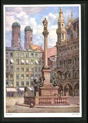 Künstler-AK Richard Wagner: München, Marienplatz