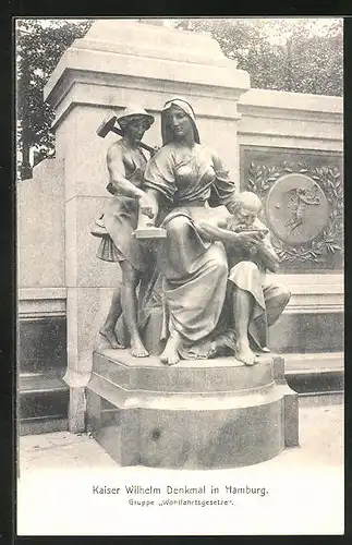 AK Hamburg, Kaiser Wilhelm Denkmal, Gruppe Wohlfahrtsgesetze