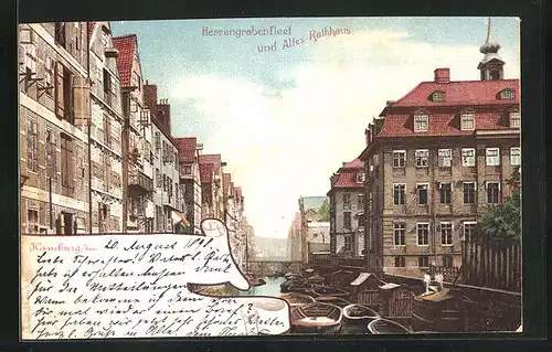 AK Hamburg, Herrengrabenfleet und altes Rathaus