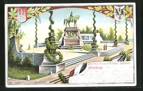 AK Hamburg, Kaiser Wilhelm-Denkmal, Wappen