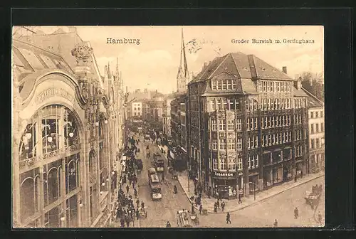 AK Hamburg, Grosser Burstah mit Gertinghaus, Strassenbahn
