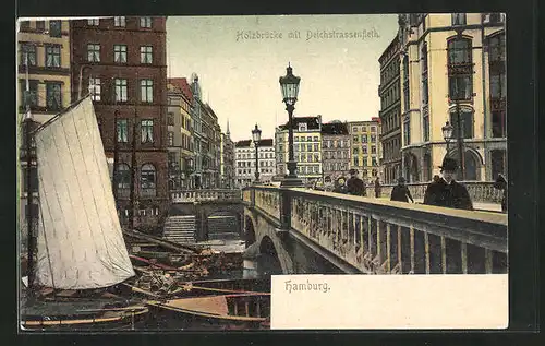 AK Hamburg, Holzbrücke am Deichstrassenfleet