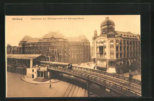 AK Hamburg, U-Bahn am Rödingsmarkt mit Steuergebäude