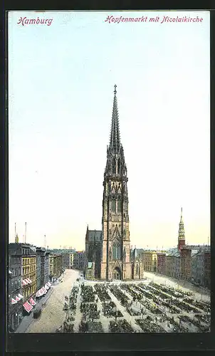 AK Hamburg, Hopfenmarkt mit Nicolaikirche