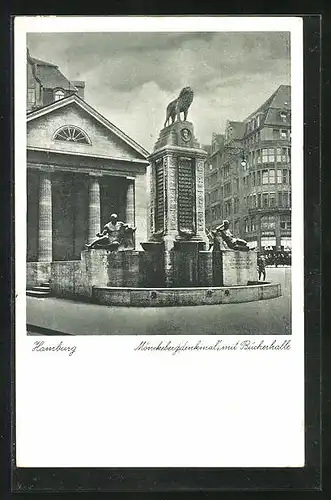 AK Hamburg, Mönckebergdenkmal mit Bücherhalle