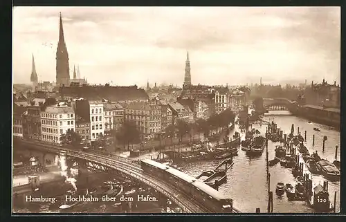 AK Hamburg, Hochbahn über dem Hafen