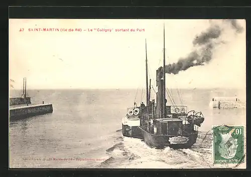 AK Saint-Martin / Ile de Ré, Passagierschiff Coligny verlässt den Hafen