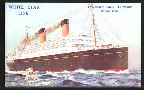 AK Passagierschiff R. M. S. Homeric in voller Fahrt, White Star Line