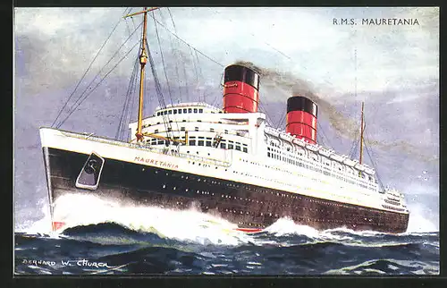 AK Passagierschiff R. M. S. Mauretania in voller Fahrt, Cunard Line