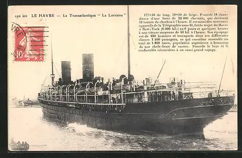 AK Le Havre, Passagierschiff La Lorraine verlässt den Hafen