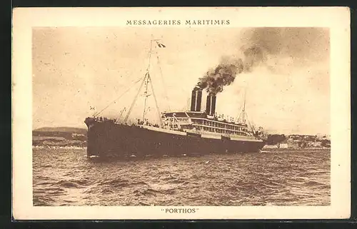 AK Passagierschiff Porthos mit rauchendem Schornstein
