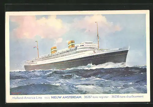 AK Passagierschiff T. S. S. Nieuw Amsterdam auf hoher See, Holland-America-Line