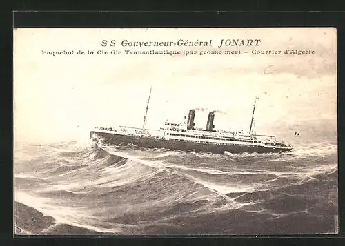 AK Passagierschiff S. S. Gouverneur Général Jonart auf hoher See