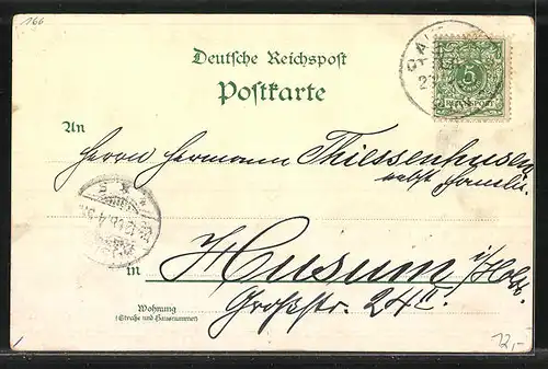 Lithographie Hamburg-Altona, Hauptbahnhof, Kaiserliches Postamt, Elbestrand