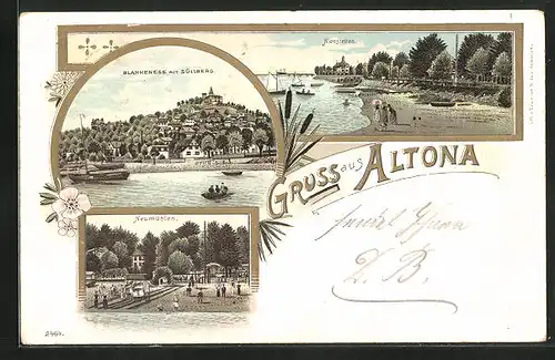 Lithographie Hamburg-Altona, Blankenese mit Süllberg, Nienstetten und Neumühlen