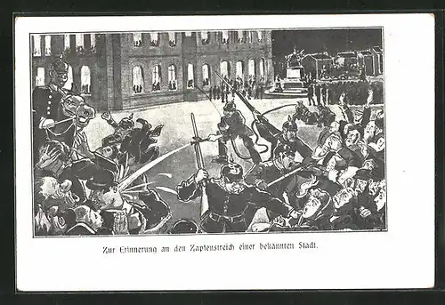 AK Hamburg-Altona, Zapfenstreich von Altona, Menschenmenge wird mit dem Wasserschlauch bespritzt