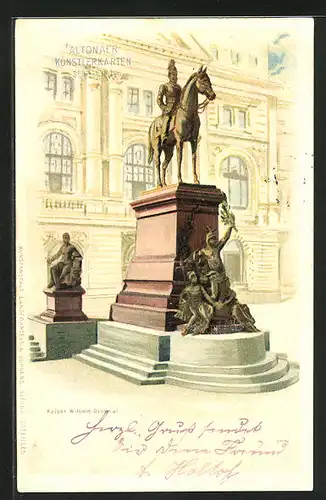 Lithographie Hamburg-Altona, Kaiser Wilhelm Denkmal