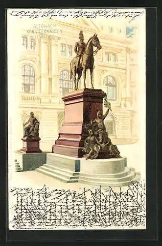 Lithographie Hamburg-Altona, Kaiser Wilhelm Denkmal