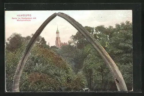 AK Hamburg-Neustadt, Stadtgraben mit Michaeliskirche