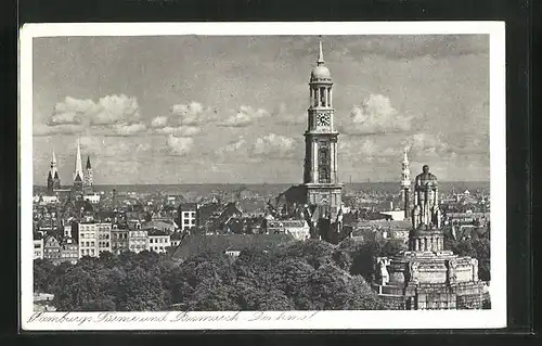AK Hamburg-Neustadt, Bismarckdenkmal und Michaeliskirche