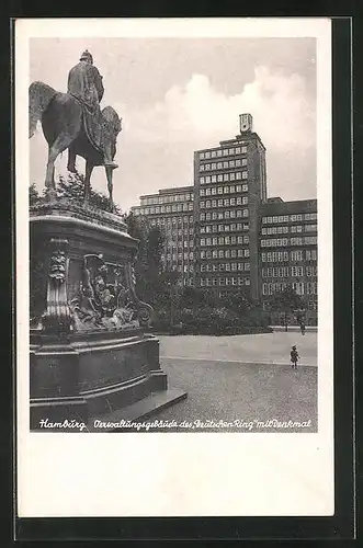 AK Hamburg-Neustadt, Verwaltungsgebäude des Deutschen Ring mit Denkmal