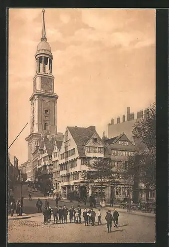 AK Hamburg-Neustadt, Schaarmarkt und Hohlerweg, Blick zum Michel