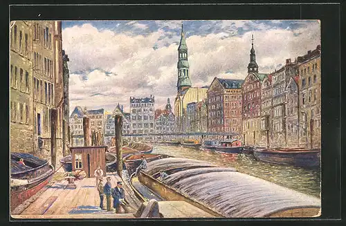 AK Alt-Hamburg, Fleet mit Reimersbrücke und Katharinenkirche