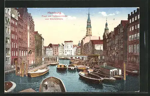 AK Alt-Hamburg, Fleet mit Reimersbrücke und Nikolaikirche