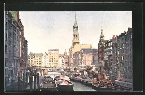 AK Alt-Hamburg, Fleet mit Reimersbrücke und Nikolaikirche