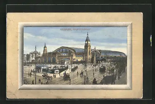 AK Hamburg-St.Georg, Hauptbahnhof im Passepartout-Rahmen