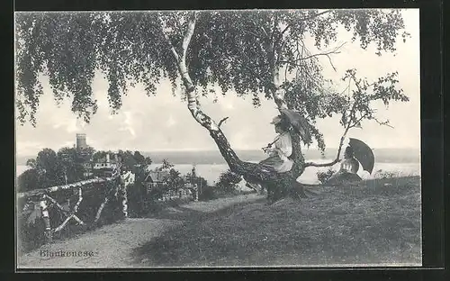 AK Hamburg-Blankenese, Wegpartie, Blick zur Elbe