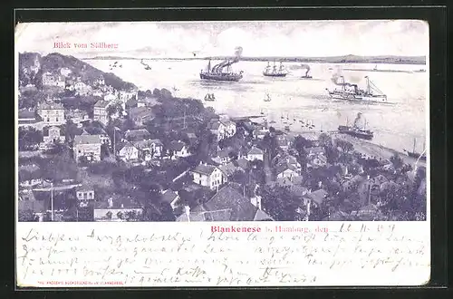 AK Hamburg-Blankenese, Blick vom Süllberg, Dampfer auf der Elbe