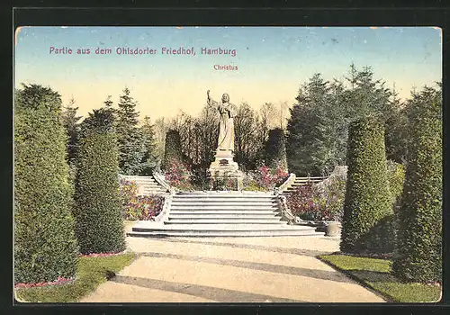 AK Hamburg-Ohlsdorf, Ohlsdorfer Friedhof, Christus-Statue