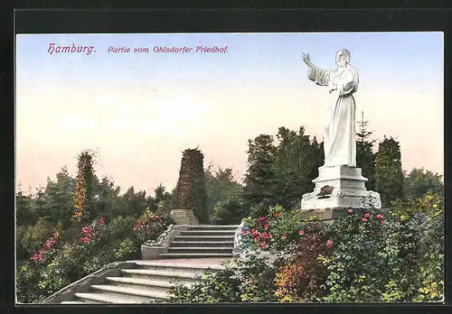 AK Hamburg-Ohlsdorf, Ohlsdorfer Friedhof, Christus Statue