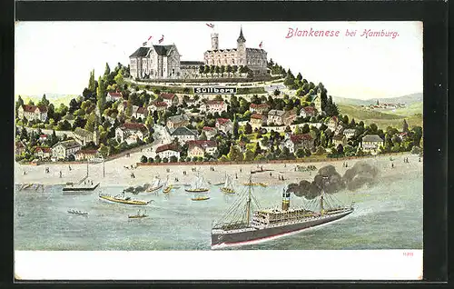 AK Hamburg-Blankenese, Süllberg, Dampfer auf der Elbe