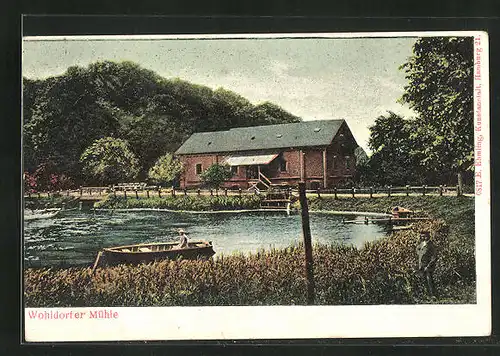 AK Hamburg-Wohldorf, am Ufer neben der Mühle