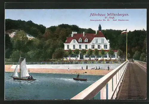 AK Hamburg-Wittenbergen, auf der Brücke vor dem Fährhaus Wittenbergen