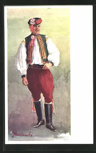 Künstler-AK Gardavska, Tschechien, Mann in Volkstracht