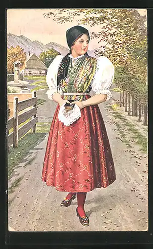 Künstler-AK Tschechien, Czecho-Slovak national Costumes, Frau in Tracht