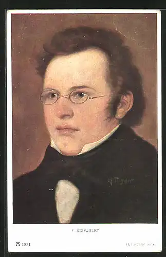 Künstler-AK Musiker, F. Schubert, mit Brille abgebildet